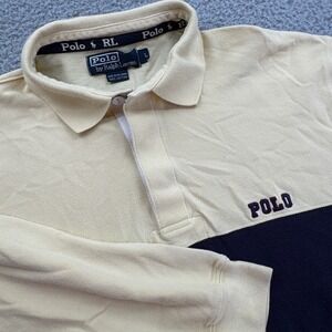 Vtg Polo Ralph Lauren Mens Long Sleeve Rugby Shirt Yellow Navy Color Size L